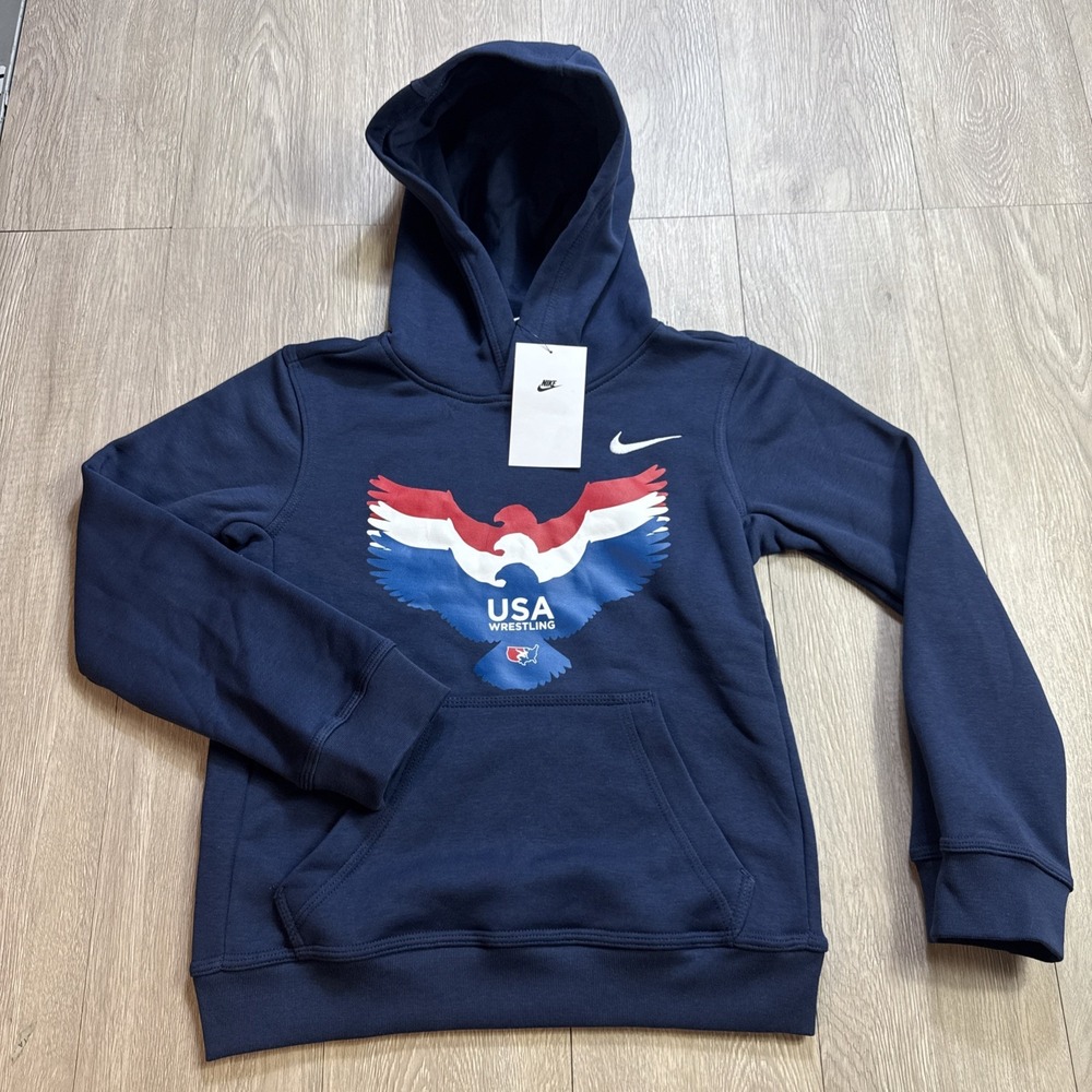 Nike USA Wrestling Hoodie Fleece Blue Pullover Boys Kids‎ Size Small Sweatshirt